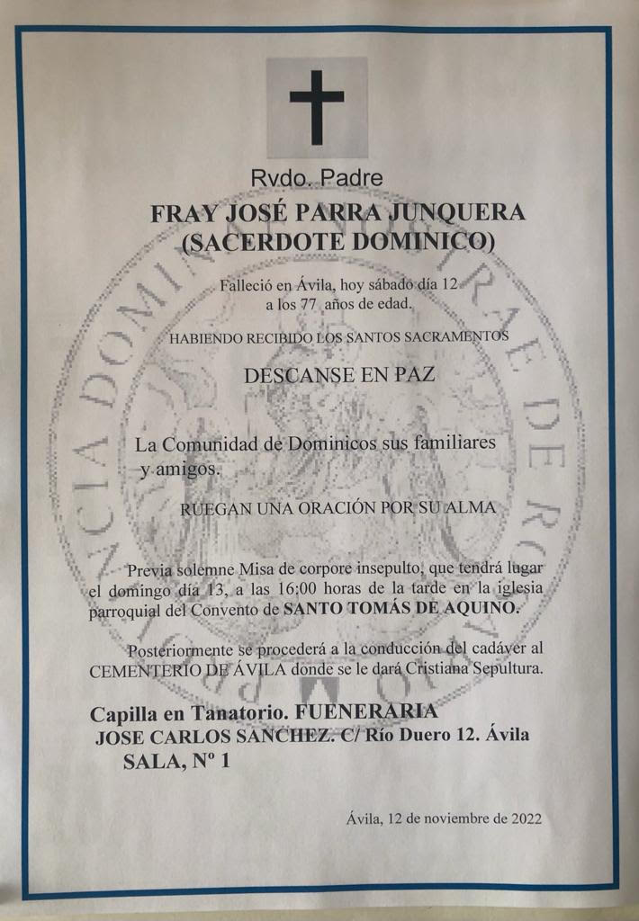 Death of our brother Jose Parra Junquera, in Spain